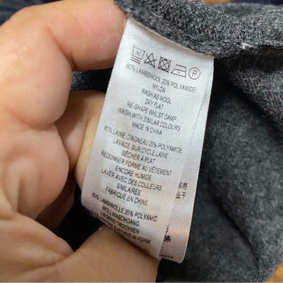 French Connection Mens Medium Lambswool Blend Gray Navy Striped Sweater NWT - Picture 6 of 6